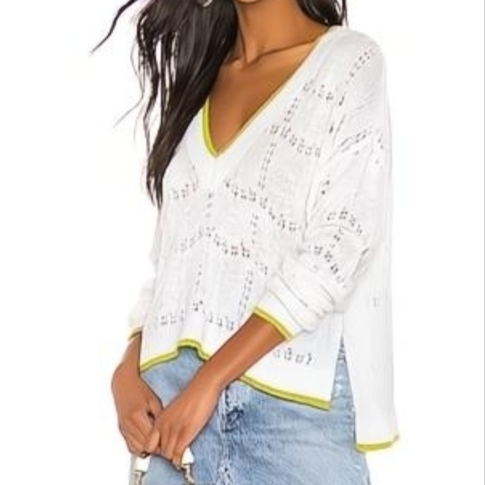 Lovers & Friends NWT MAGLIONE ELLIOT V-neck Ribbed Open Knit Sweater Size Small